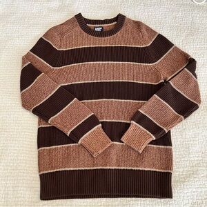Lands' End Drifter Cotton Brown stripped Sweater Size L